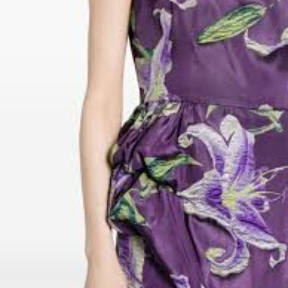Marchesa Notte purple Jacquard lilly one shoulder midi cocktail dress size 8 - Picture 6 of 9